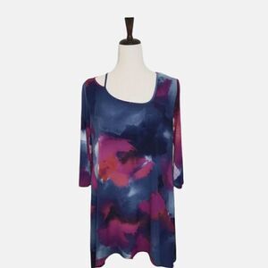 Clara Sun Woo Navy Blue & Purple Asymmetrical 3/4 Sleeve Tunic Size S